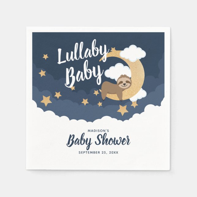 Lullaby Baby Sloth Moon Baby Shower Napkin (Front)