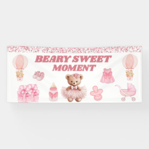  LULLABY PINK WHITE 2.5X6 BEAR GIRL BABY SHOWER BANNER