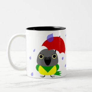 Lulu, the Senegal Parrot, stuck in the rain Two-Tone Coffee Mug