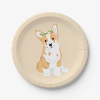 LuluBelle The Pretty Corgi with Flower Crown Paper Plate