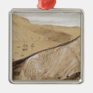 Lulworth Cove (w/c, gouache and graphite on beige Metal Ornament