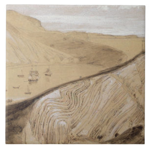 Lulworth Cove (w/c, gouache and graphite on beige Tile