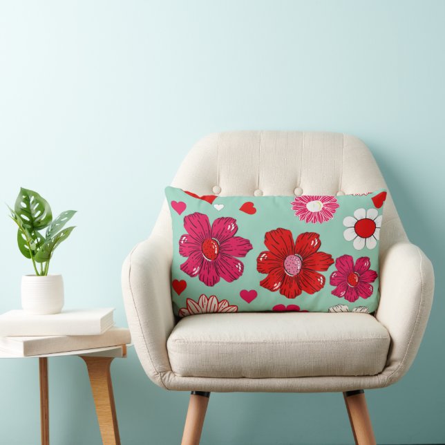 Lumbar cushion with garden flowers and hearts (Chair)