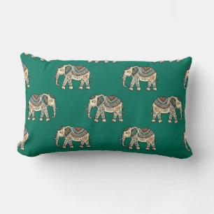 Lumbar Green Elephant Design Cushion