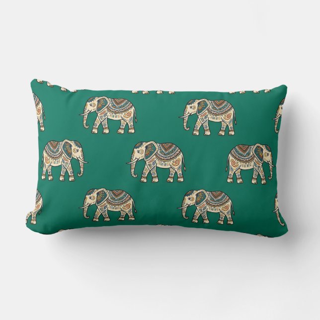Lumbar Green Elephant Design Cushion (Front)
