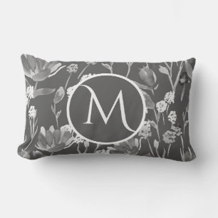 Lumbar Monogram Initial Romantic Grey Floral Cushion