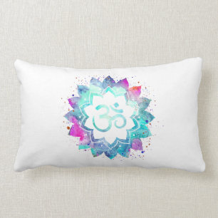 *~* Lumbar Om Symbol Watercolor Lotus Mandala Cushion