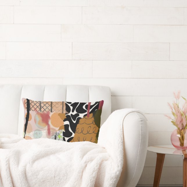 Lumbar pillow, abstract mixed media design cushion (Couch)