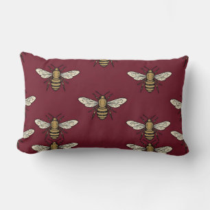 Lumbar Pillow Deep Burgundy Bee Graphic