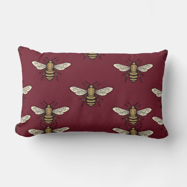 Lumbar Pillow Deep Burgundy Bee Graphic (Front)
