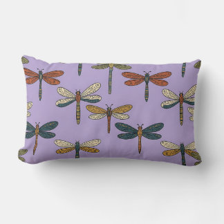 Lumbar Pillow Lavender Dragonfly Folk Art