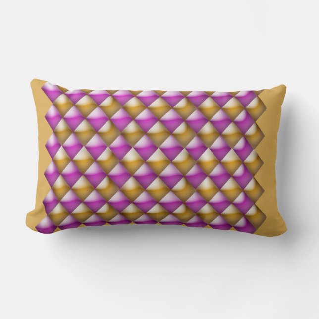 Lumbar Pillow - Magenta and Gold 3-D Diamonds (Front)