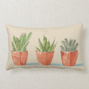 Lumbar Pillow with Three Potted Succulents