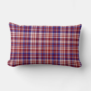 Lumbar Plaid Pillow,Red-White-Blue Collection 01 Cushion