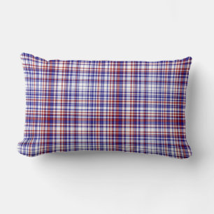 Lumbar Plaid Pillow,Red-White-Blue Collection 02 Cushion