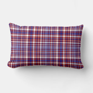 Lumbar Plaid Pillow,Red-White-Blue Collection 03 Cushion