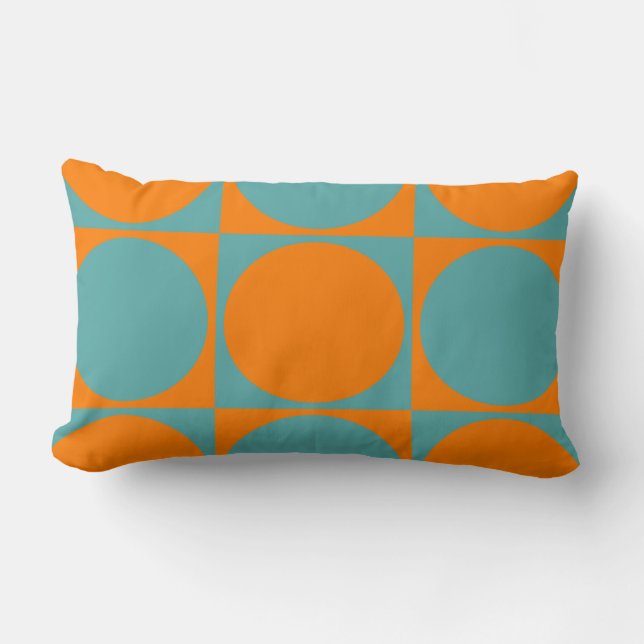 Lumbar Sofa Cushion, Orange&Blue Squares&Circles Cushion (Front)