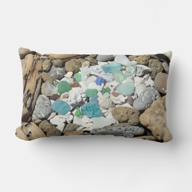 Lumbar Throw Pillow Designer Beach Seashells (Front)