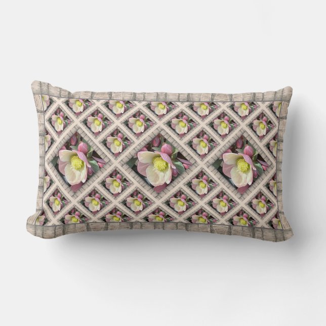 Lumbar Throw Pillow with Lovely Pink Hellebores (Front)