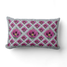 Lumbar Throw Pillow with Magenta Poppies
