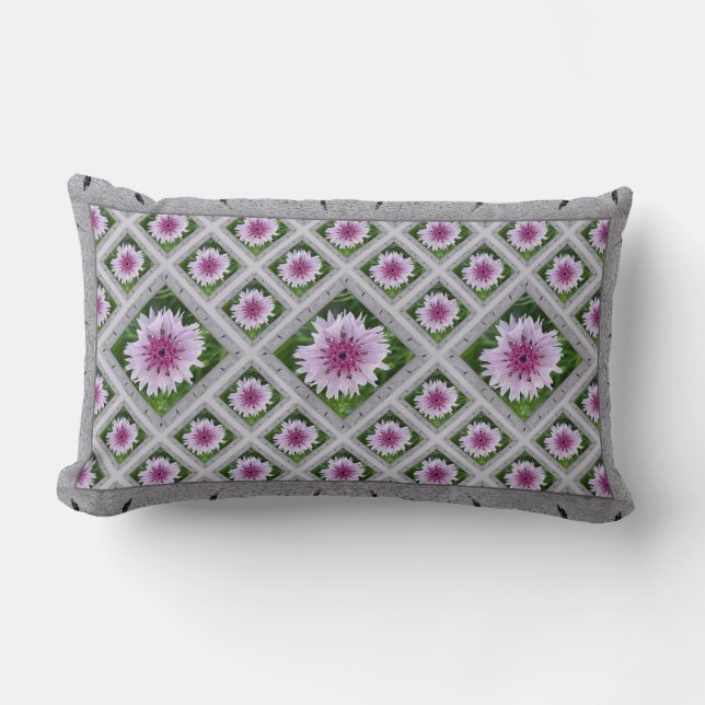 Lumbar Throw Pillow with Pink & Purple Nigella (Front)