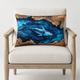 Lumbar Throw Pillow Wood Resin Whale