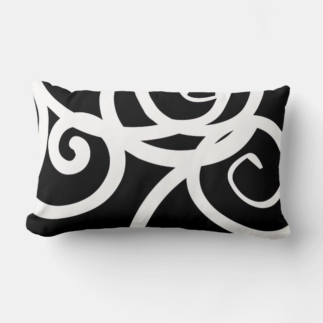 Lumbar White & Black modern abstract designer Cushion (Front)