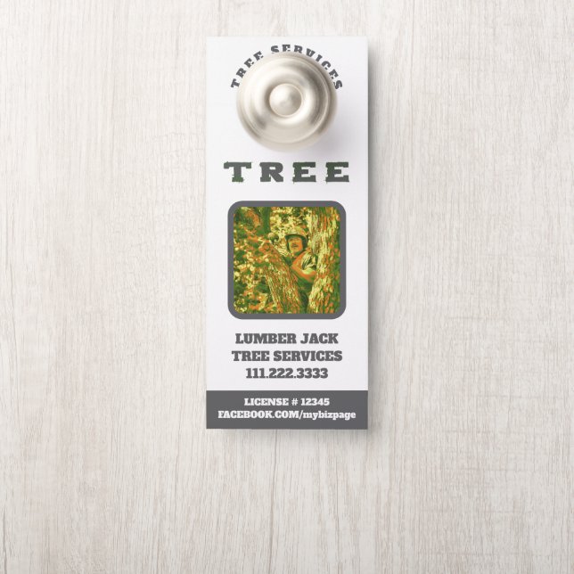 *~* Lumber Jack in TREE  QR Tree Services Door Hanger (On Knob)