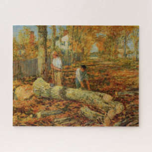Lumber Men Cutting Wood (by Childe Hassam) Jigsaw Puzzle