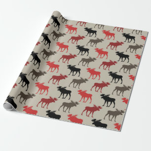 Lumber Red Black Gray Moose Silhouette Antler Deer Wrapping Paper