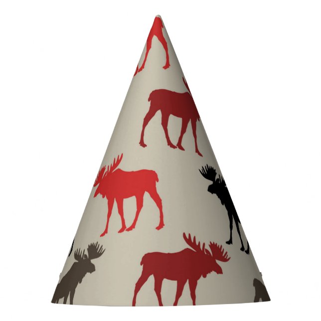 Lumber Red Black Grey Moose Silhouette Antler Deer Party Hat (Front)