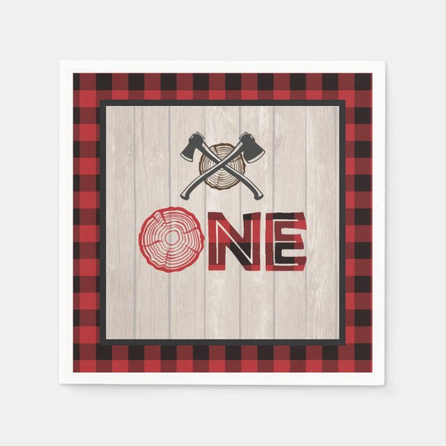 Lumberjack 1st Birthday Napkin - Axes Red ONE (Front)