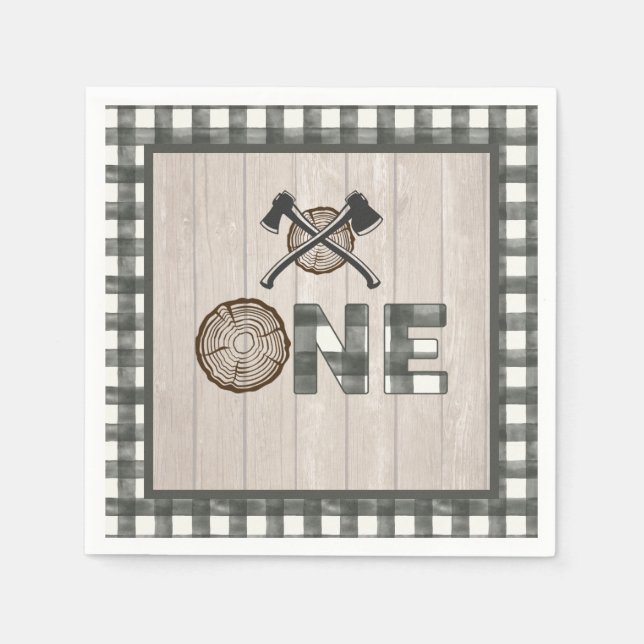 Lumberjack 1st Birthday Napkin - Axes White ONE (Front)