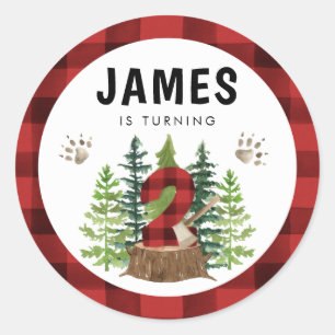 Lumberjack 2nd Birthday Buffalo Plaid Classic Round Sticker