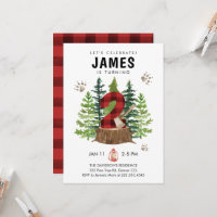 Lumberjack 2nd Birthday Buffalo Plaid Invitation