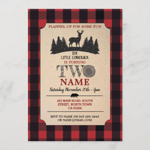 Lumberjack 2nd Birthday TWO Red Flannel Up Invite