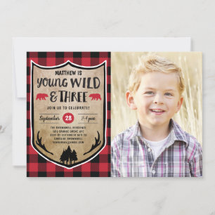 Lumberjack 3rd Birthday Party Photo Invitation