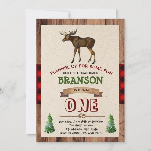 Lumberjack Antler Birthday Invitation (Front)