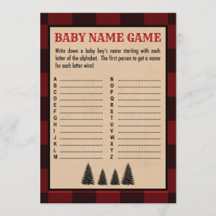 Lumberjack Baby Name Shower Game Red Plaid Program