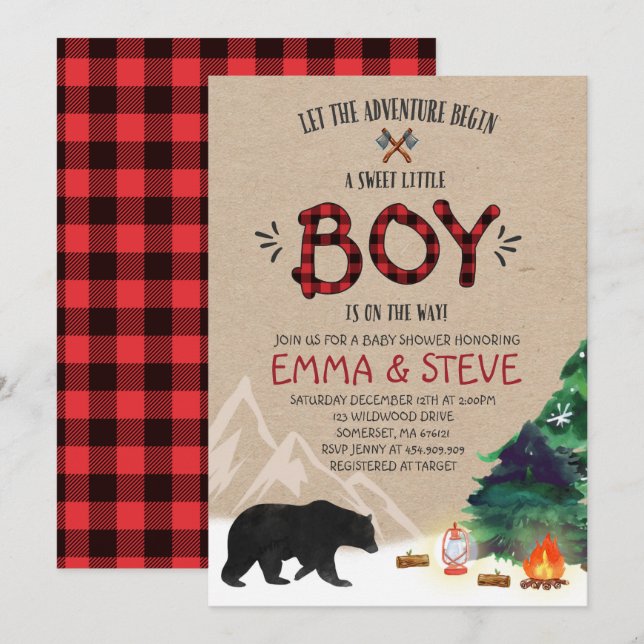 Lumberjack Baby Shower Invitation Lumberjack Party (Front/Back)