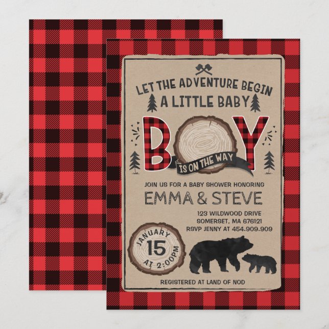 Lumberjack Baby Shower Invitation Lumberjack Party (Front/Back)