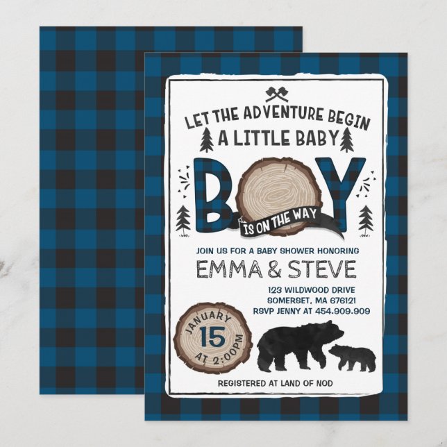 Lumberjack Baby Shower Invitation Lumberjack Party (Front/Back)