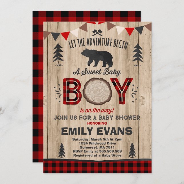 Lumberjack Baby Shower Invitation Lumberjack Party (Front/Back)