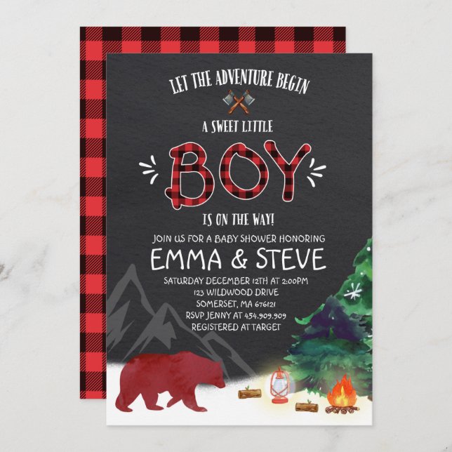 Lumberjack Baby Shower Invitation Lumberjack Party (Front/Back)