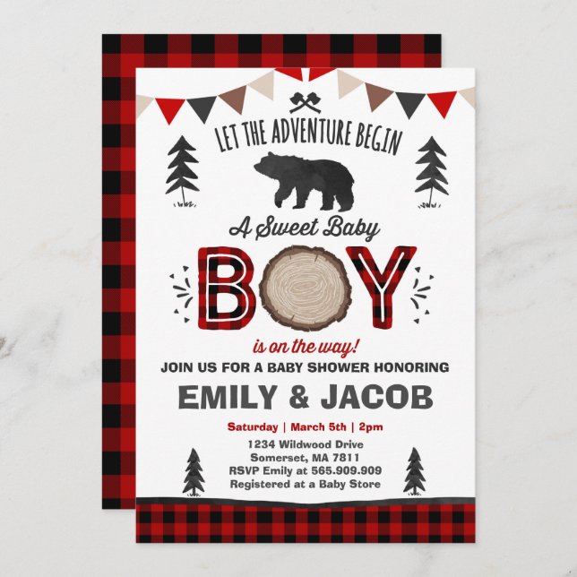 Lumberjack Baby Shower Invitation Lumberjack Party (Front/Back)