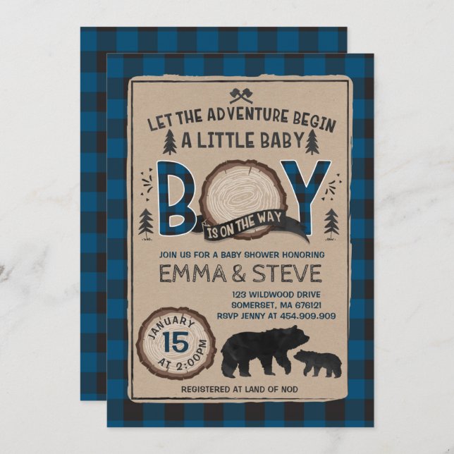 Lumberjack Baby Shower Invitation Lumberjack Party (Front/Back)
