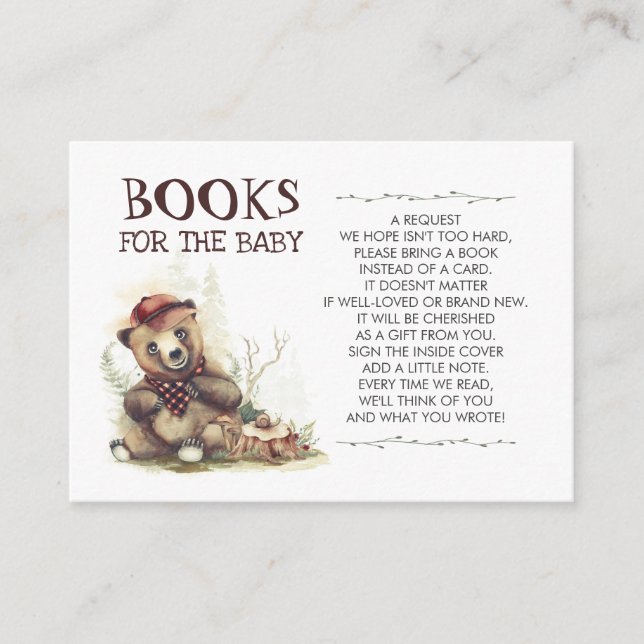 Lumberjack Baby Shower Little Bear Books For Baby Business Card (Front)