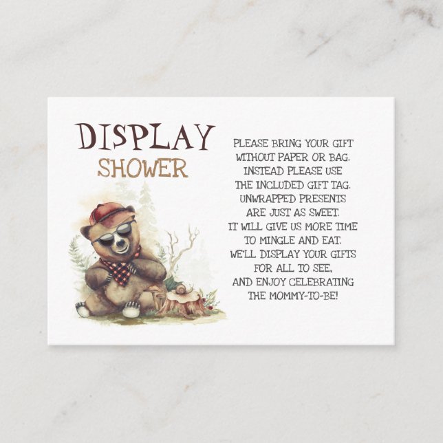 Lumberjack Baby Shower Little Bear Display Shower Business Card (Front)
