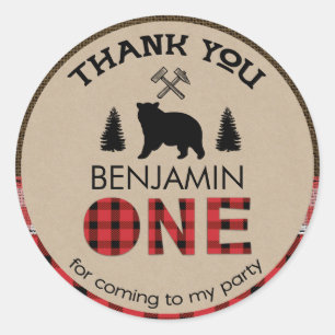 Lumberjack Bear 1st Birthday Favor Sticker