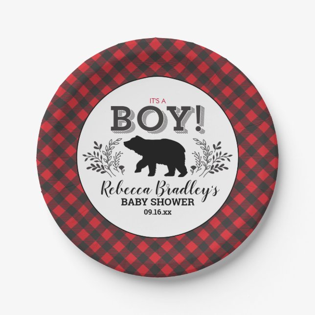 Lumberjack Bear Baby Boy Rustic Shower Plate (Front)